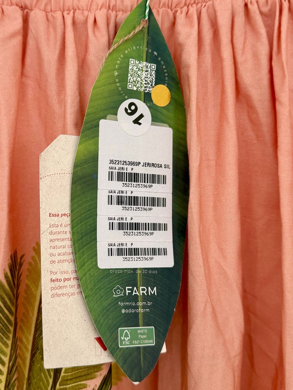 FARM Rio Coral Pink Maxi Skirt with Tropical Banana Palms - Picture 4 of 8